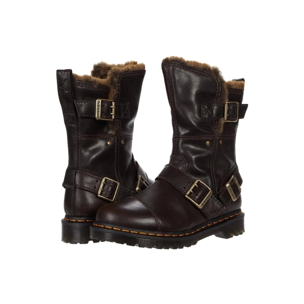 Dr Martens Kristy Brown Fur Boots HTF NWT